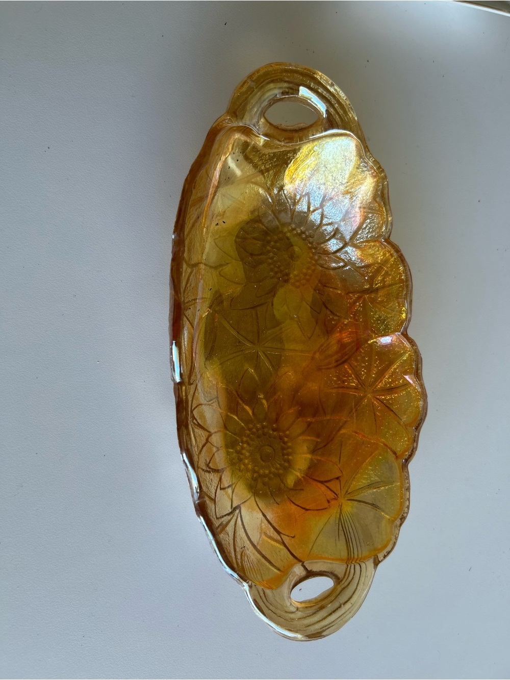 Indiana glass marigold carnival glass relish dish - Decorative Home Art